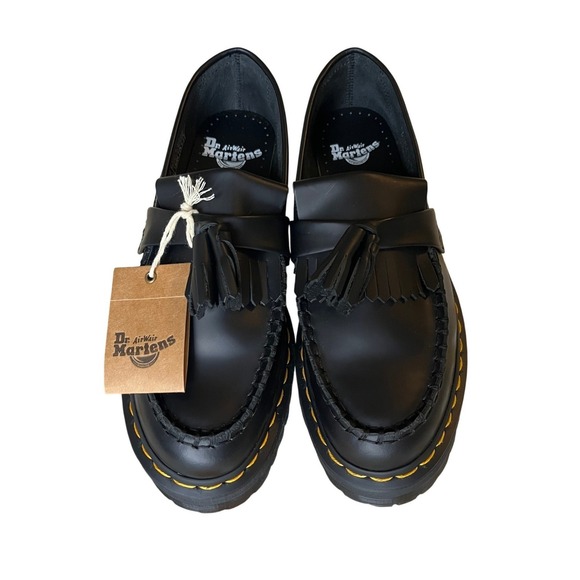 NWT Dr. Martens Adrian Quad Leather Platform Tassel Loafers Black Smooth W7 / M6 - Picture 2 of 13